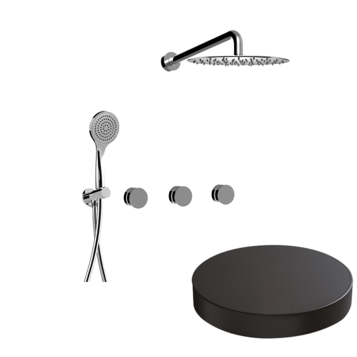 Внешняя часть для встраиваемого смесителя для душа с дивертером на 2 выхода, верхний душ из нержавеющей стали, Giulini My ring, черный матовый арт. MR0115KBEPNO