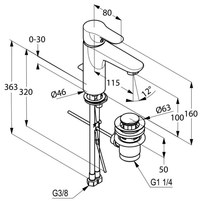 Однорычажный смеситель на умывальник, высокое исполнение, objekta Kludi, хром - 322600575