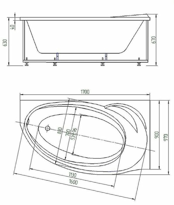 Ванна 170 прав. с фронтальным экраном (вклеенный каркас) Aquatek Бетта арт. BET170-0000084