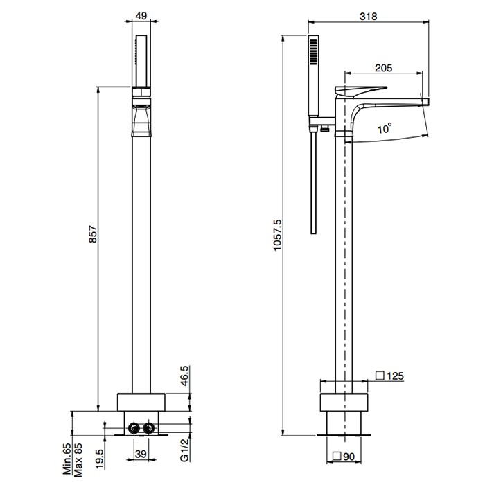 Fima Carlo Frattini Смеситель для ванны, напольный, с ручным душем, Zeta, F3964/4NOR цвет: золото