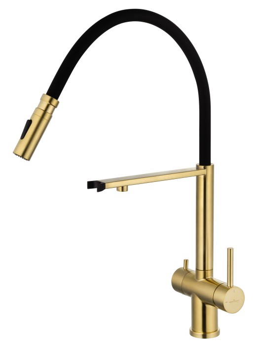 Смеситель для кухни с гибким изливом и подключением фильтра, Wonzon & Woghand, WW-88458009-BG цвет: золото