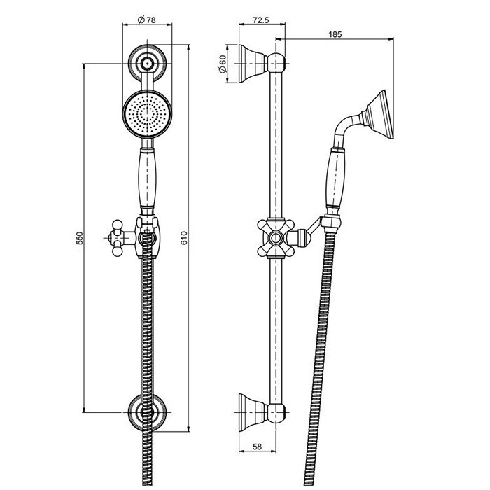 Fima Carlo Frattini Душевая штанга с ручным душем и шлангом 1500 мм., Wellness, F2044/2CR цвет: хром