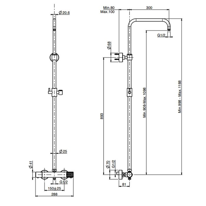 Fima Carlo Frattini Смеситель для душа, термостатический, Spillo tech, с душевой стойкой, Colonne doccia, F4285TXCR цвет: хром
