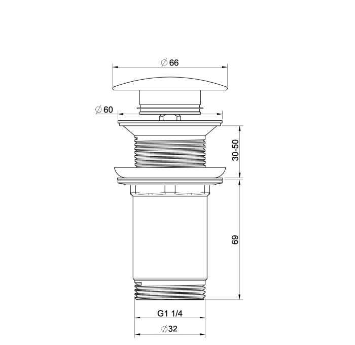 Донный клапан для раковины 1 1/4, Wonzon & Woghand, WW-88SS09-CR цвет: хром