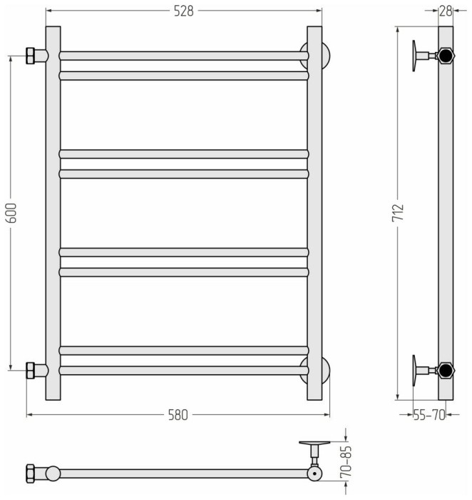 Стилье Водяной полотенцесушитель 600x500, Версия-Б1, 17611-6050 цвет: черный