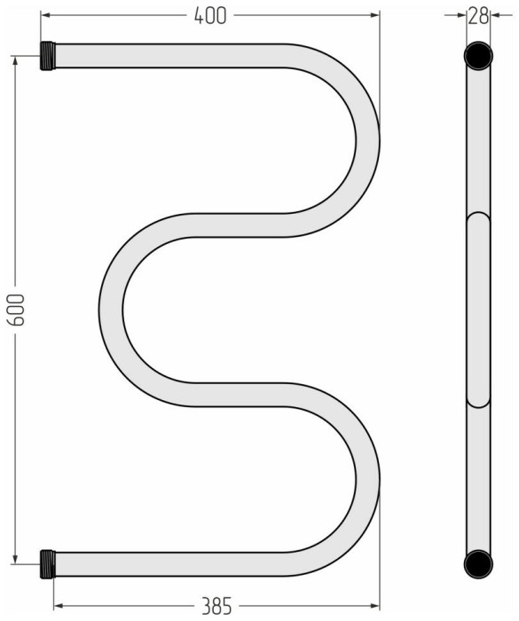 Стилье Водяной полотенцесушитель 600x400, М-образный, 00004-6040 цвет: без покрытия
