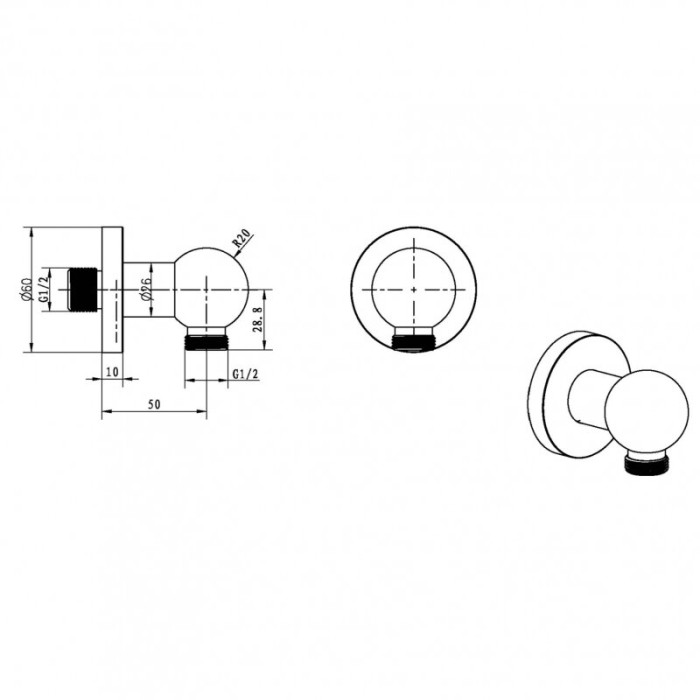 Штуцер, вывод на 1/2, бронза, Medici Boheme 604