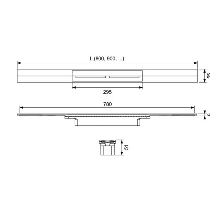 Дренажная система 90см, pvd brushed stainless steel, black/сатин, черный, drainprofile TECE арт. 670921