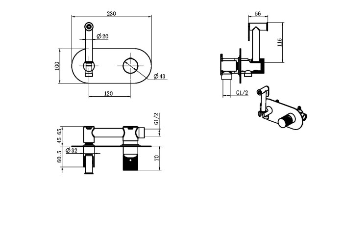 Гигиенический душ со смесителем, Black diamond gold, Stick Boheme 127-BG