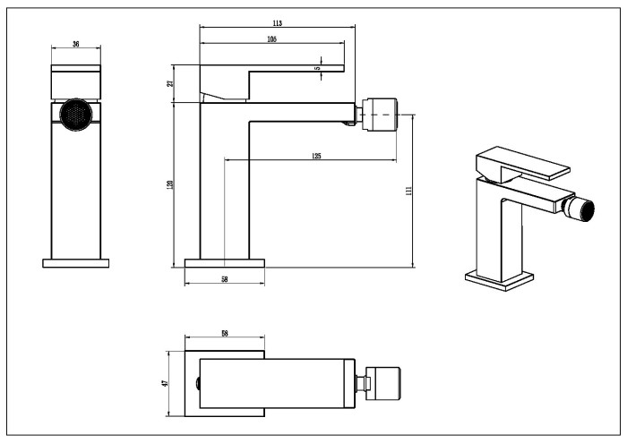 Смеситель для биде, Brushed Nickel, Qubic Boheme 476-NB