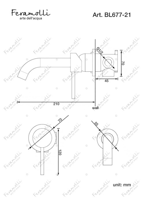 Смеситель для раковины встраиваемый, черный, Ele Feramolli - BL677-21