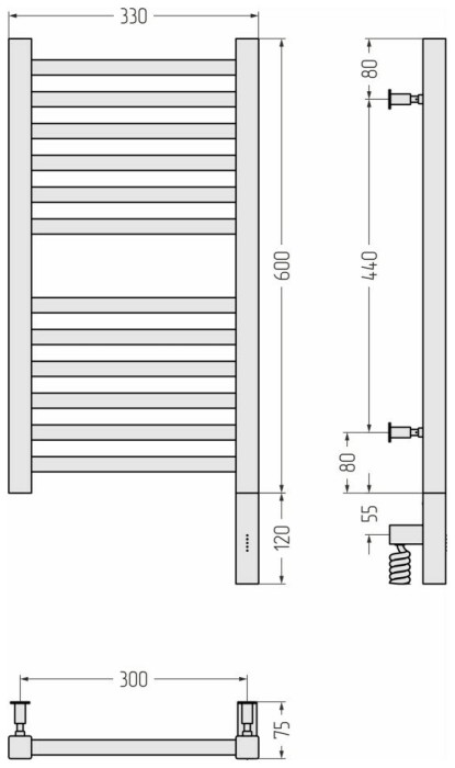 Сунержа Электрический полотенцесушитель 1000x300, Модус 3.0, 31-5701-6030 цвет: матовый чёрный