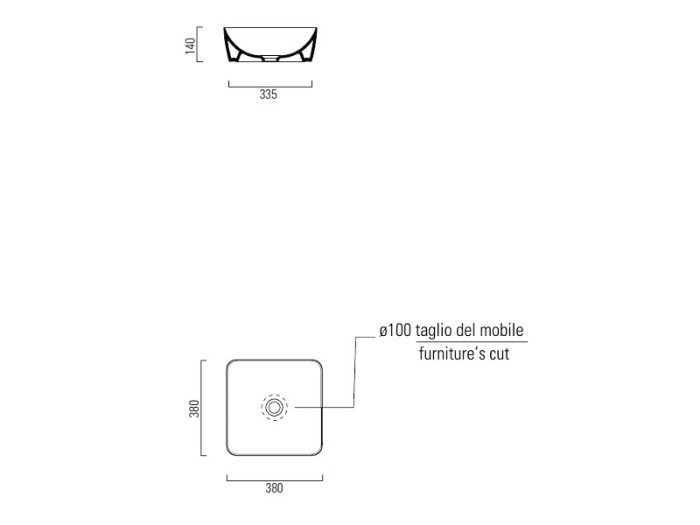 Раковина накладная 38х38х14 см, цвет cenere matte, санфаянс, Color-elements GSI арт. 903817