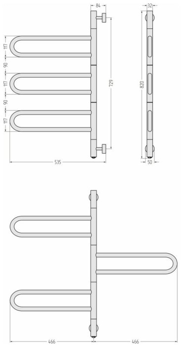 Стилье Электрический полотенцесушитель 830x535, Формат 50 ПВ, 31550-0830 цвет: матовый чёрный