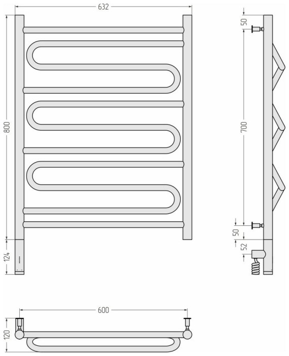 Сунержа Электрический полотенцесушитель 1000x500, Элегия 3.0, 30-5818-8060 цвет: матовый белый
