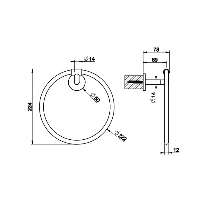 Полотенцедержатель настенный кольцевой 22.2см., Gessi Anello, хром арт. 63809#031