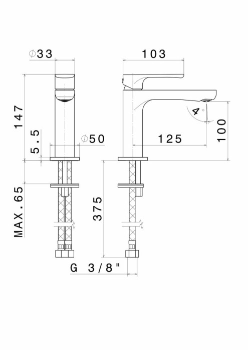 Однорычажный смеситель для раковины без донного клапана 3/8, Ole Kerama Marazzi, бежевый - 69412KM.M0.070
