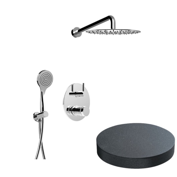 Встраиваемый душевой комплект на 2 режима, однорычажный, с поворотным переключателем, ручной душ, кронштейн, верхний душ d25 см, Giulini My ring, графит арт. MR0067EPGF