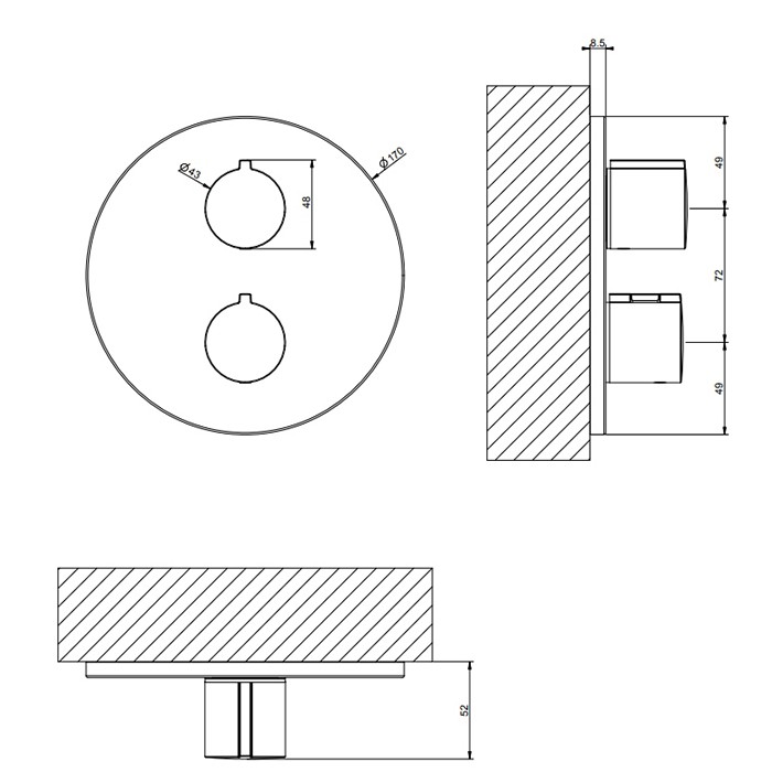 Смеситель для душа, встраиваемый, термостатический, 2 позиции, Gessi Emporio Via tortona, black xl арт. 38777#299