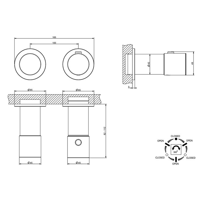 Смеситель для душа, встраиваемый, термостатический, с переключателем на 3 положения, Gessi Habito Unito, хром арт. 70036#031