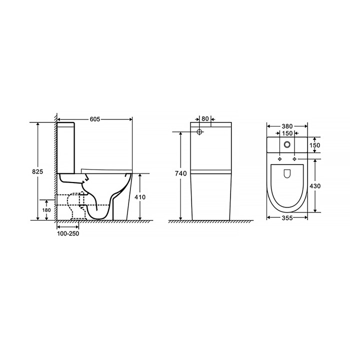 Унитаз-компакт 380х605х825 напольный, безободковый, слив "торнадо", в комплекте с бачком и быстросъемным сиденьем микролифт, Azario Vetro арт. AZ-2149- UQ