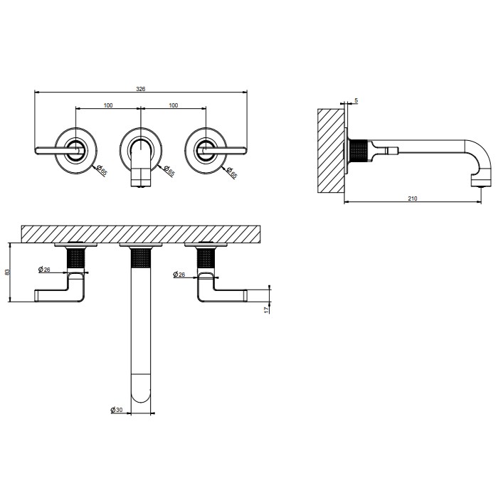 Смесителя для раковины, встраиваемый, без донного клапана. цвет: золото, Gessi Inciso, золото арт. 58090#246