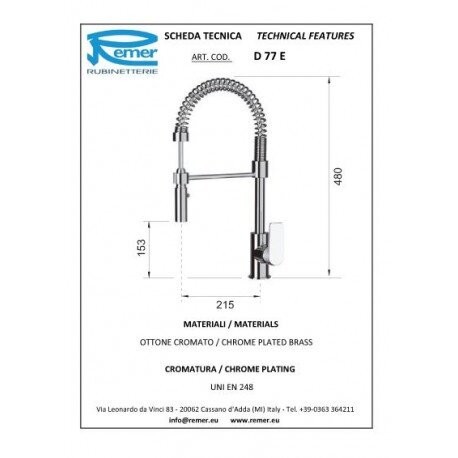 Смеситель хром глянцевый, Remer Dream, внешнего монтажа D77E