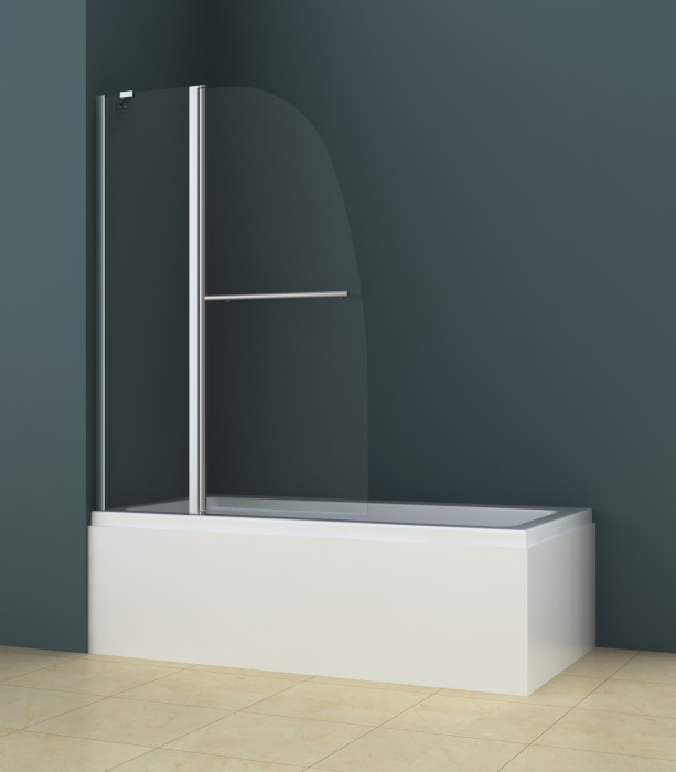 Шторка для ванны 100*140 с поручнем, хром, прозрачное стекло 6 мм.  Boston, Azario арт. AZ-142TB