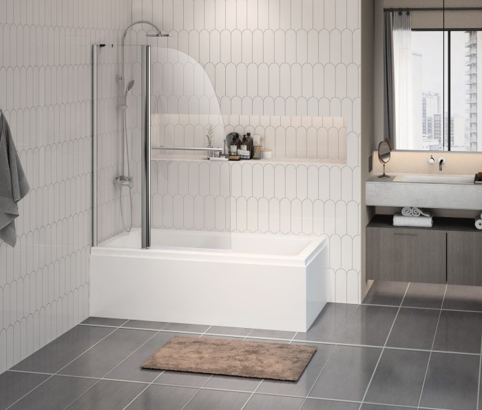 Шторка для ванны 100*140 с поручнем, хром, прозрачное стекло 6 мм.  Boston, Azario арт. AZ-142TB