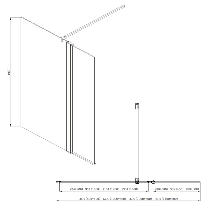 Душевая перегородка 1000х1950 прозрачное стекло 8 мм, подвижная доп.перегородка 40 см, цвет профиля серебро  Chicago, Azario арт. AZ-NAR6321 1000