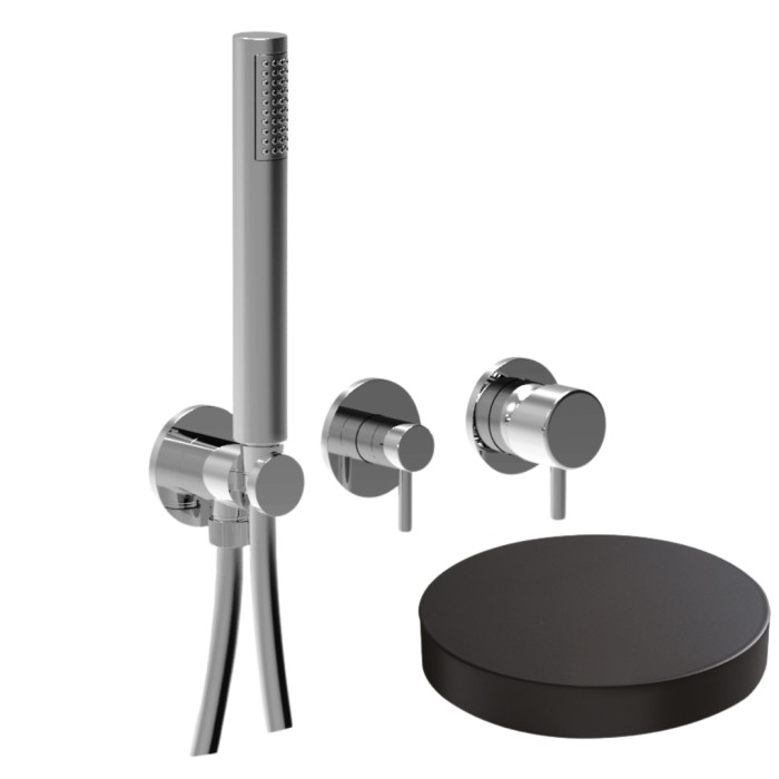 Внешняя часть встраиваемого смесителя для душа на 2 режима, однорычажный, поворотный переключатель, ручной душ + 1 доп. вывод воды, Giulini My future, черный матовый арт. 59X5301EPNO