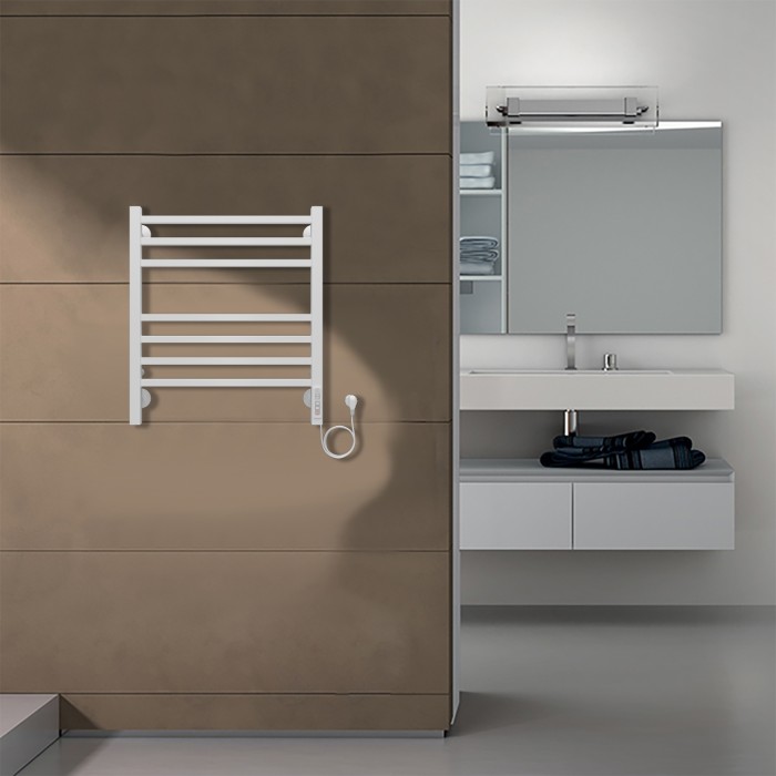 Полотенцесушитель электрический 500/600 квадрат, 7 секций, диммер справа, белый, Ancona Azario - AZ71856W