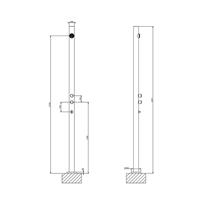 Внешние части для уличной душевой стойки на 2 выход, Gessi Origini, steel brushed арт. 63210#239