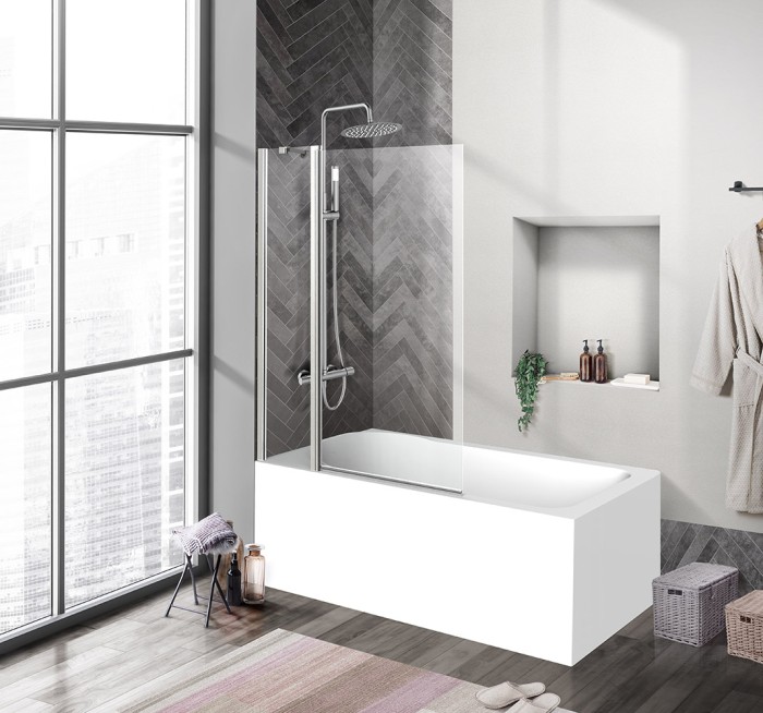 Душевая шторка на ванну 90x150 BelBagno, глянцевый хром, Uno арт. UNO-V-11-90/150-C-Cr