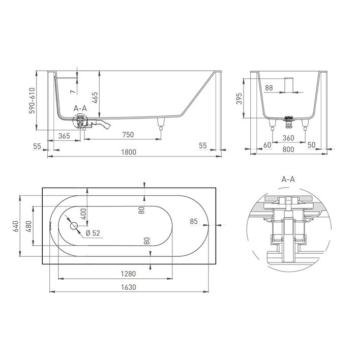 Ванна встраиваемая 179,5x79,5, матовая, Salini ORNELLA KIT арт. 102412M