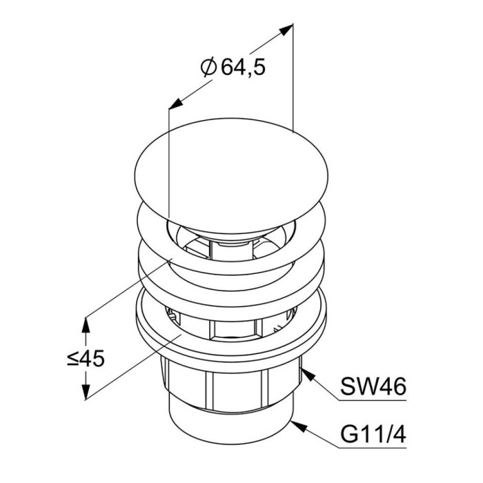 Донный клапан push-open, матовый, Kludi, черный матовый - 1042639-00