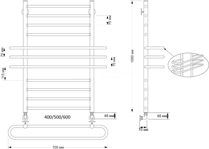 Полотенцесушитель водяной латунный 40x100 Палермо (бронза) Secado арт. 4603777460624