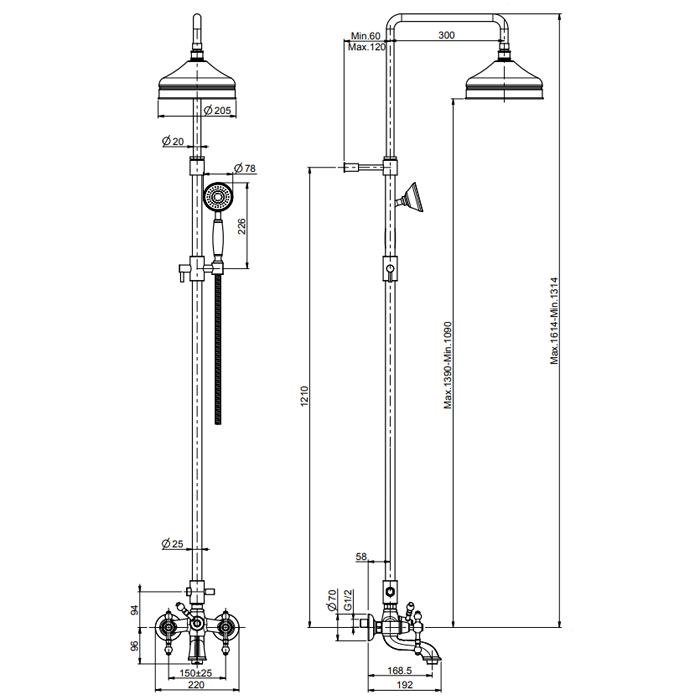 Fima Carlo Frattini Смеситель для ванны со стойкой, в комплекте: шланг, ручной душ, верхний душ, Epoque, F5054/2BR цвет: бронза