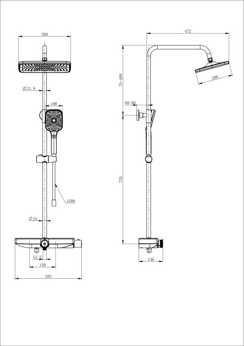 Душевая система с термостатом, Wonzon & Woghand, WW-B3098-A-BG цвет: золото