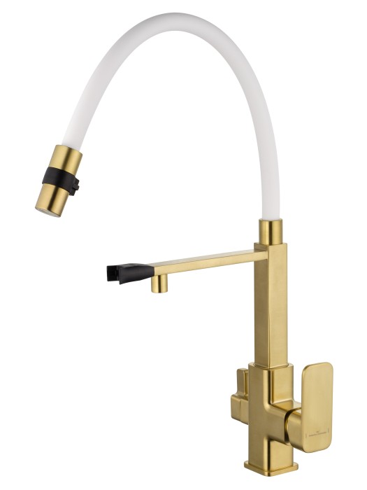 Смеситель для кухни с гибким изливом и подключением фильтра, Wonzon & Woghand, WW-88458012-BG (MW) цвет: золото