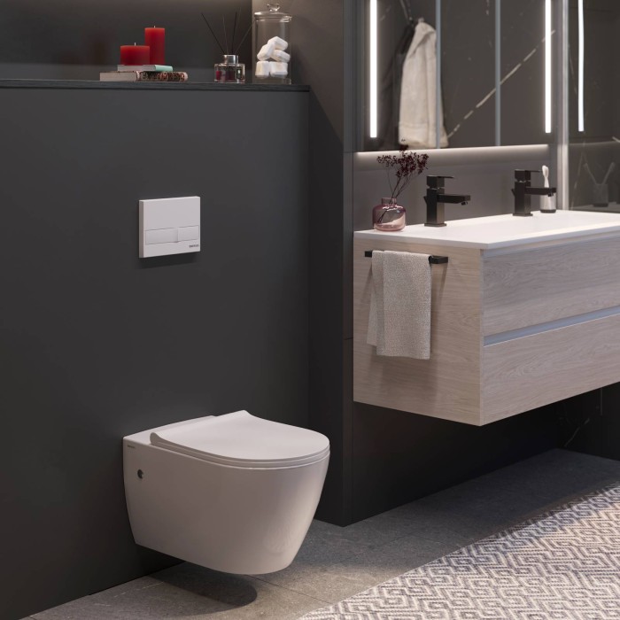 Комплект унитаза MASCON Rimless с инсталляцией NOVUM, кнопка L1, сиденье Toma Slim SO, Berges арт. 043266