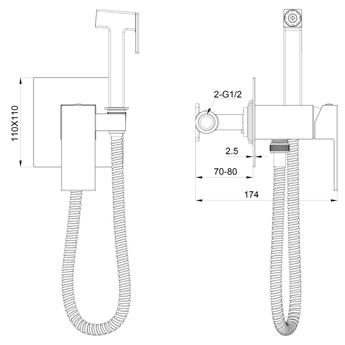 Смеситель с гигиеническим душем встраиваемый, Wonzon & Woghand Cube, WW-88829016-BG цвет: золото