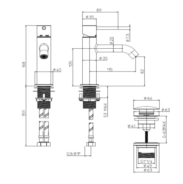 Смеситель для раковины Bossini Teo M с донным клапаном, цвет хром арт. Z00701.030
