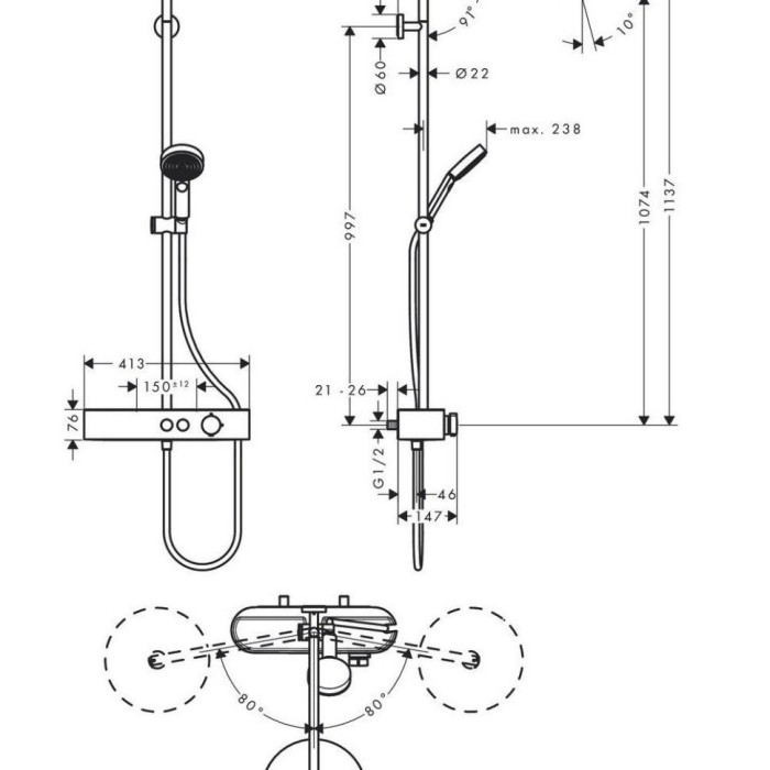 Душевая система с термостатом Pulsify S Hansgrohe, хром арт. 24221000