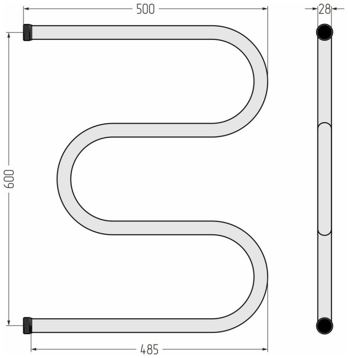 Стилье Водяной полотенцесушитель 600x500, М-образный, 00004-6050 цвет: без покрытия