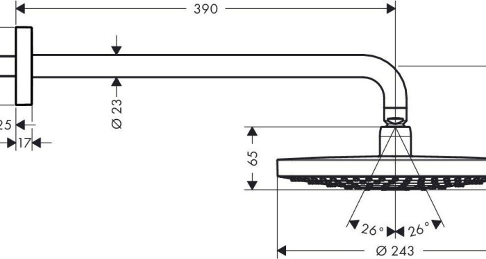 Верхний душ с настенным кронштейном Raindance Select S Hansgrohe, хром арт. 26470000