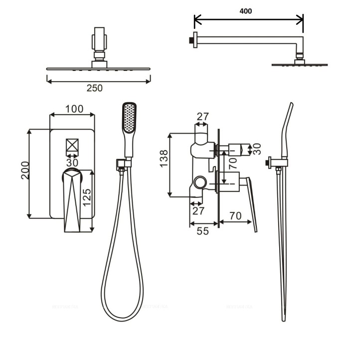 Смеситель встроенный с изливом ChromeBlack Venturo Boheme 374-2-B