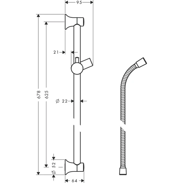 Душевая штанга Classic 65см со шлангом Unica Hansgrohe, хром арт. 27617000