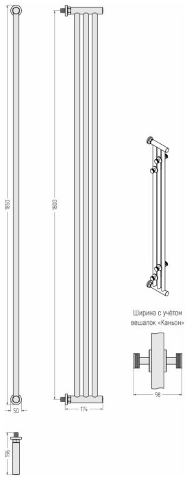 Сунержа Водяной полотенцесушитель 1800x195, Хорда ПП, 30-4124-1800 цвет: матовый белый