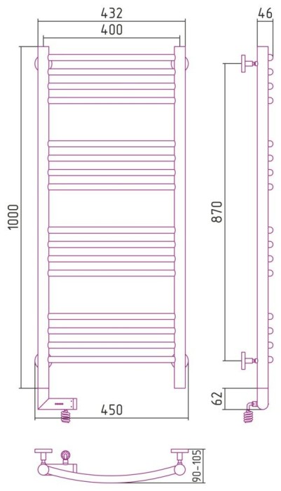 Сунержа Электрический полотенцесушитель 1000x300, Богема 2.0, 00-5202-1040 цвет: без покрытия